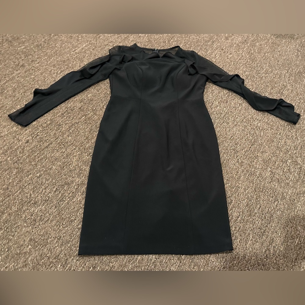 R&M RICHARDS Womens Black sheer Sleeve Above Knee Evening Dress Petites 4P